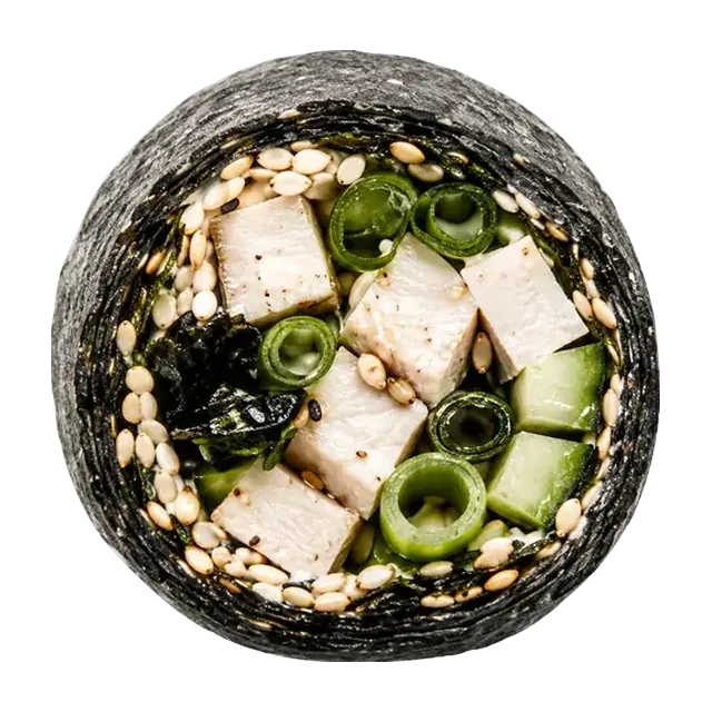 Bouchée Kyoto vue de dessus, tofu, nori et sésame